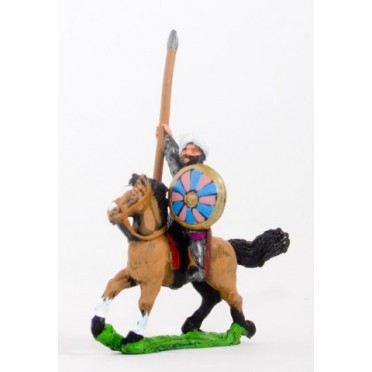Arab cavalry in chainmail & turban with spear & round shield