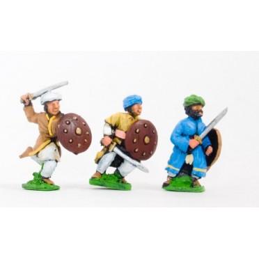 Arab swordsmen with round shield, assorted poses