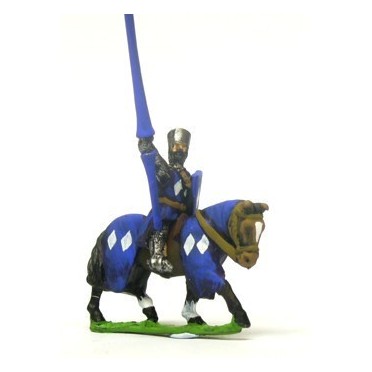 Mounted Knights, 1150-1200AD with Large Shield & Lance, in Flat Top Helm & Mail Surcoat, on Barded Horse