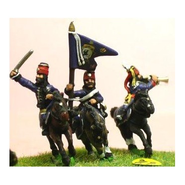 Seven Years War Prussian: Command: Hussar Officer, Standard Bearer & Trumpeter in Mirliton