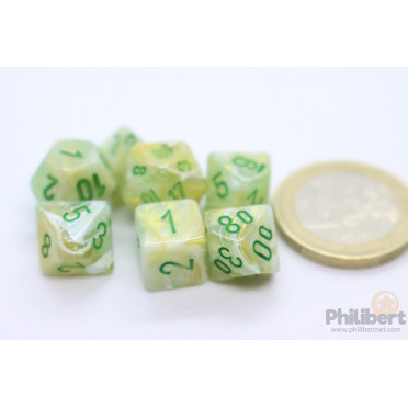 Marble Mini-Polyhedral Green/dark green 7-Die Set