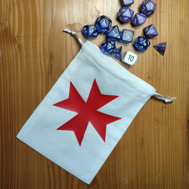 White dice bag with red Templar cross pattern