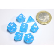 Frosted  Mini-Polyhedral Caribbean Blue / White 7-Die set
