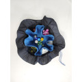 Compartmented dice bag in black velvet - blue interior 1
