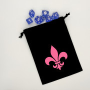 Flat black dice bag with pink fleur-de-lis motif