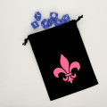 Flat black dice bag with pink fleur-de-lis motif 0