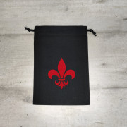Flat black dice purse with red fleur-de-lis motif
