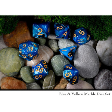 Blue & Yellow Marble Dice Set