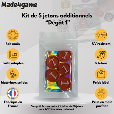 Kit de 5 jetons "dégât 1" additionnels compatible Star Wars Unlimited