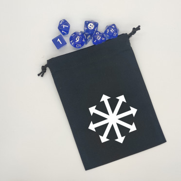 Flat black dice bag - white chaos star motif