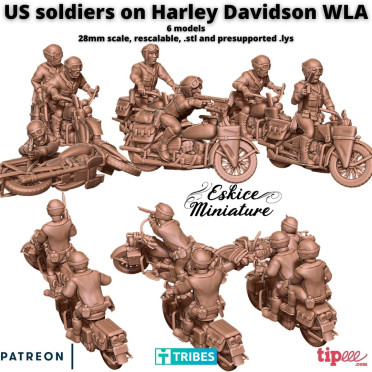 Eskice Miniature – WWII – US soldiers on Harley Davidson WLA - 28mm