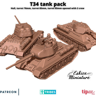 Eskice Miniature – WWII – T34 tank pack, 76 and 85mm - 28mm