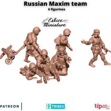 Eskice Miniature – WWII – Maxim Machine gun with Russian - 28mm