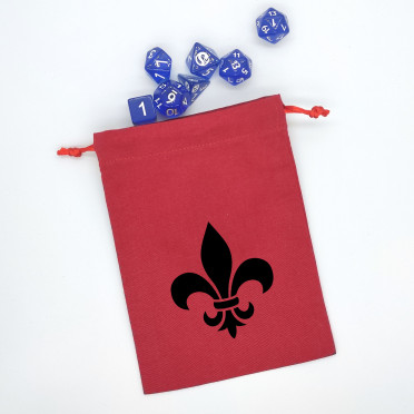 Flat red dice bag with fleur-de-lis motif