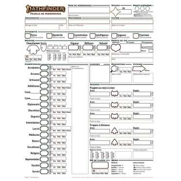 Pathfinder 2 - Bloc de fiches de personnages vierges (Remaster)