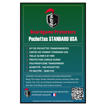 100 Standard USA Card Sleeves 56x87mm | Boardgame Protectors