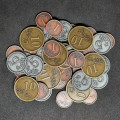 Set of generic metal coins of value 1, 5, 10 for board games 0