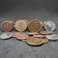 Set of generic metal coins of value 1, 2, 5 for board games 14