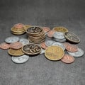 Set of generic metal coins of value 1, 5, 10, 20 for board games 10