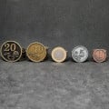 Set of generic metal coins of value 1, 5, 10, 20 for board games 15