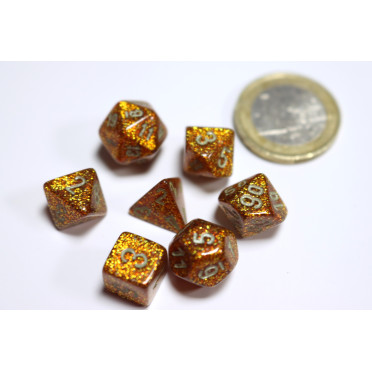 Glitter Mini-Polyhedral Ruby Red/gold 7-Die Set