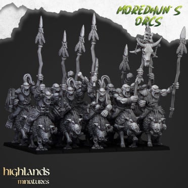 Highlands Miniatures - Moredhun's Orcs - Mounted Cave Orcs on Board  With EMC