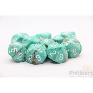 Set de 10 Dés 10 Faces Chessex : Marble Oxi-Copper/White