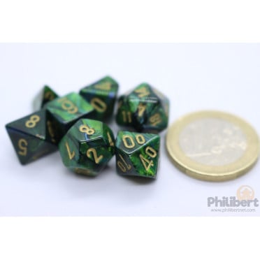 Set de 7 Mini Dés JDR Chessex : Scarab Jade / Gold