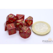 Set de 7 Mini Dés JDR Chessex : Glitter Ruby Red / Gold