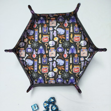 Boite de Piste à dés hexagonale en simili cuir noir et coton motif 