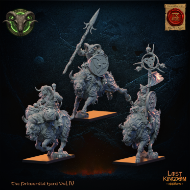 Boite de Lost Kingdom miniatures - Hardes Bestiales - 5 Cavaliers Hommes-Bêtes dont Etat-Major